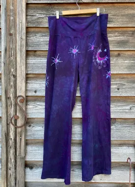 Purple Passion Moonflower Stars Stretchy Yoga Pants - Size 2X