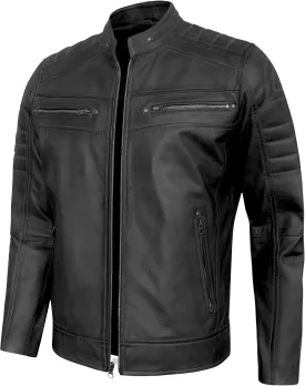 Real Leather Jacket Men - Quilted Biker Style Stand Collar Zip-Up Fashion Motorcycle Leather Jackets For Mens