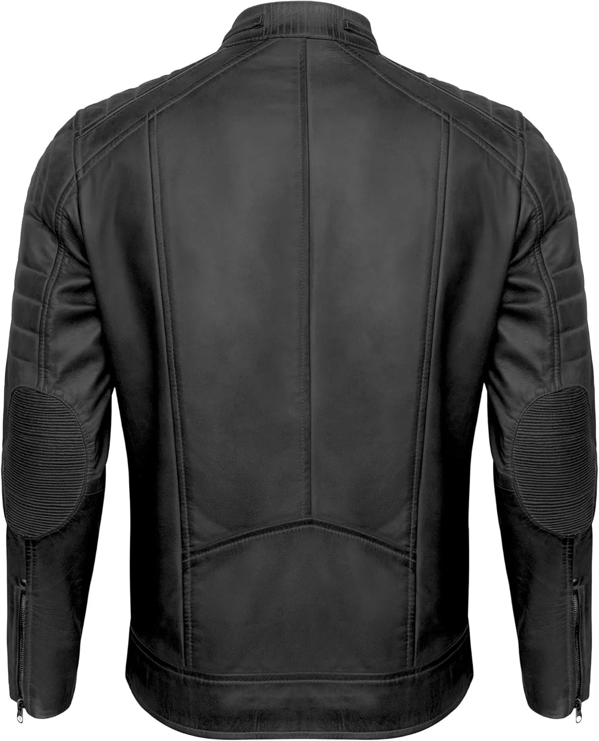 Real Leather Jacket Men - Quilted Biker Style Stand Collar Zip-Up Fashion Motorcycle Leather Jackets For Mens