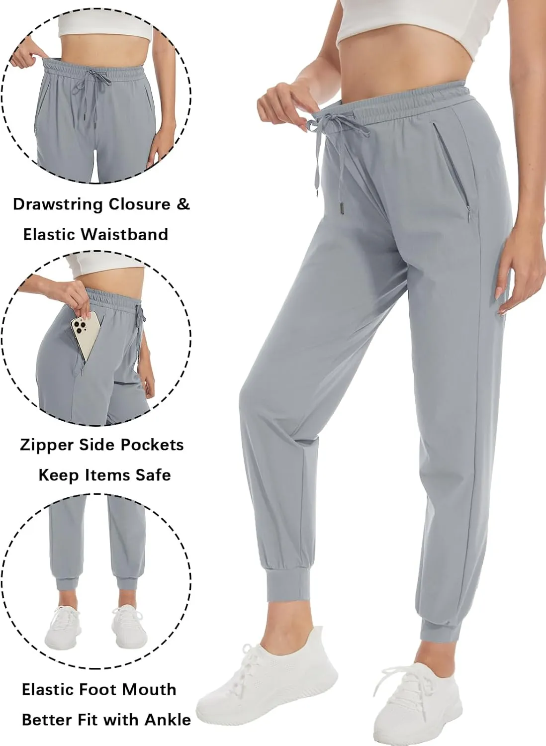 SEVEGO Women's 30"/32"/34"/36" Tall Inseam Joggers Lightweight Sweatpants Zipper Pockets Athletic Workout Lounge Pants
