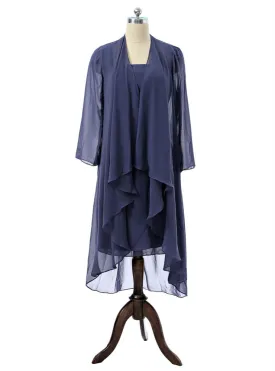 Sheath Chiffon Navy Blue Mother Of The Bride Dresses With Jacket