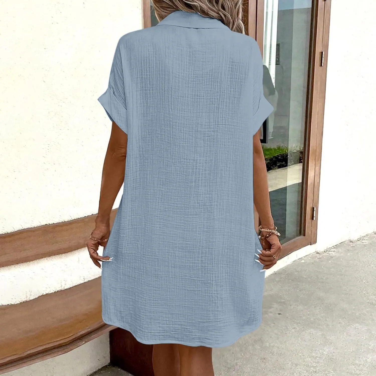 Summer Dresses for Women 2025 Linen Button Down Shirt Dress Midi Sundress Casual Summer Loose Cover Up Vacation Beach