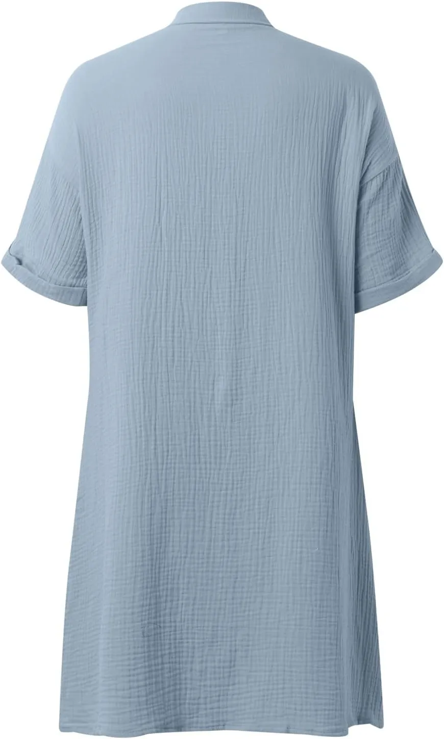 Summer Dresses for Women 2025 Linen Button Down Shirt Dress Midi Sundress Casual Summer Loose Cover Up Vacation Beach