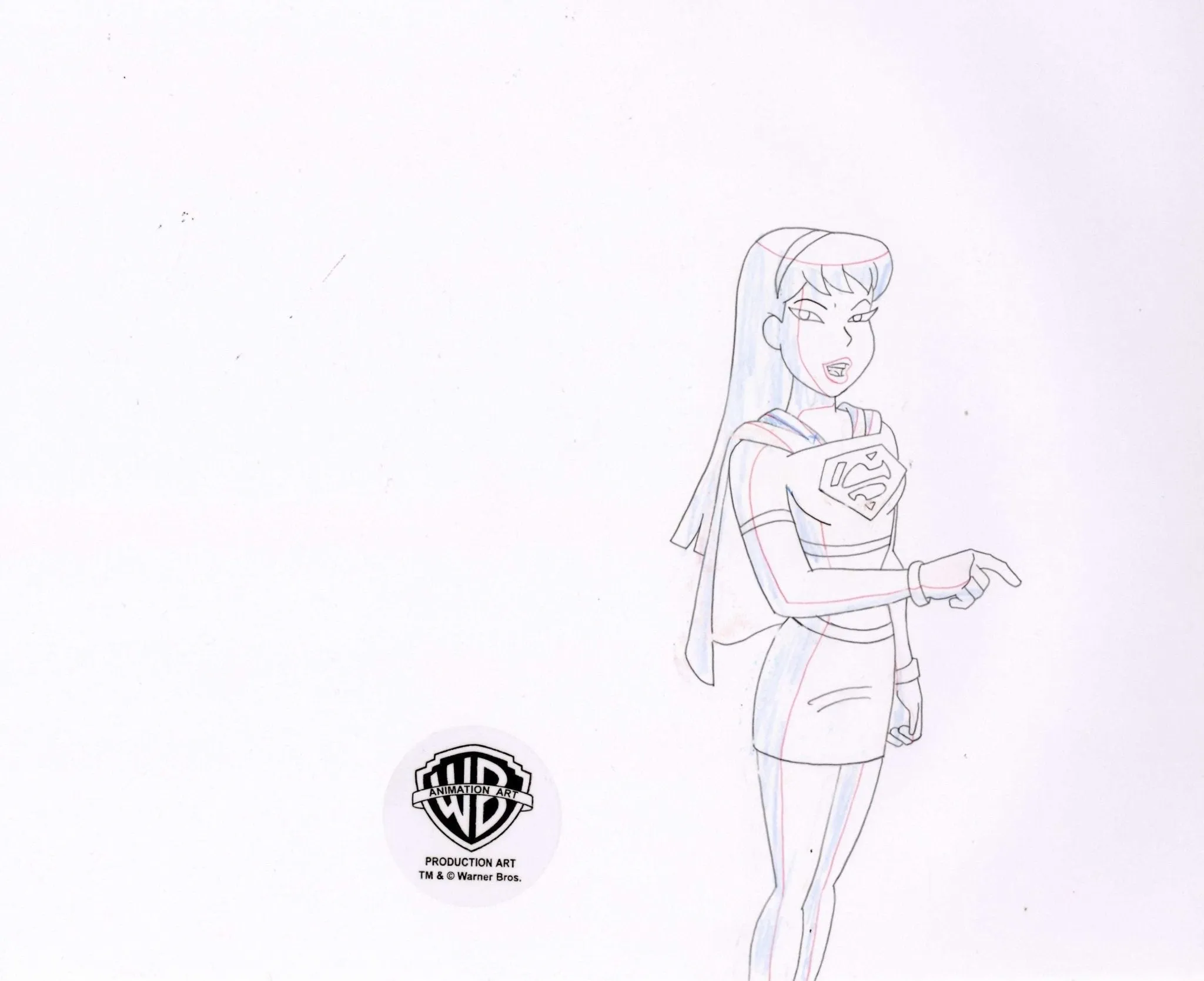 Superman the Animated Series Original Production Cel With Matching Drawing: Superman and Supergirl