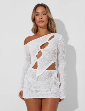 Textured Knit Cut Out Mini Skirt Co Ord White