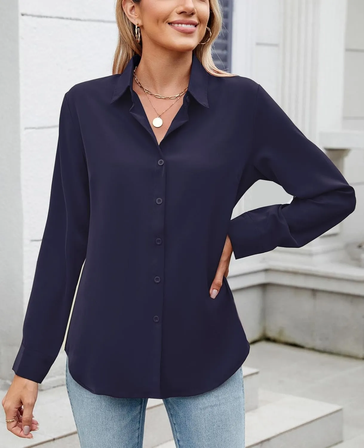 Womens Long Sleeve Button Down Shirt Ultra-Soft Stretch Wrinkle-Free Work Casual Business Office Blouse