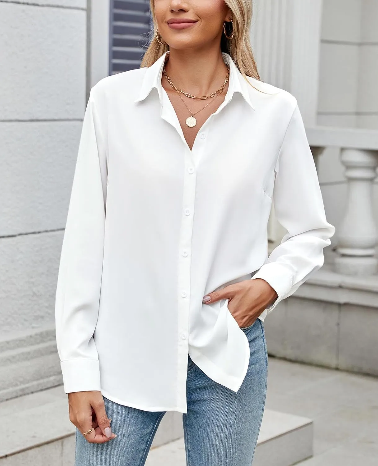 Womens Long Sleeve Button Down Shirt Ultra-Soft Stretch Wrinkle-Free Work Casual Business Office Blouse