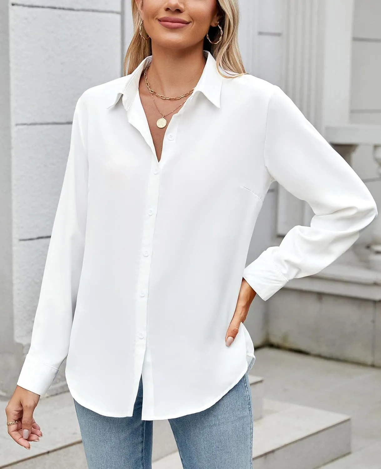Womens Long Sleeve Button Down Shirt Ultra-Soft Stretch Wrinkle-Free Work Casual Business Office Blouse