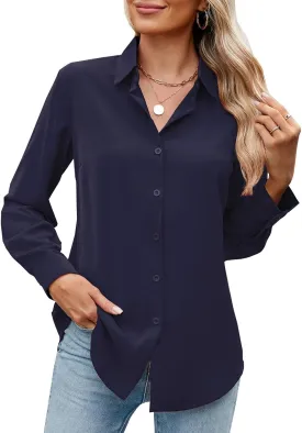 Womens Long Sleeve Button Down Shirt Ultra-Soft Stretch Wrinkle-Free Work Casual Business Office Blouse